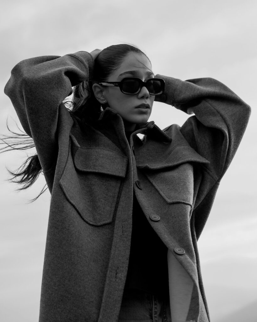 Modern Tailored Style, a woman wearing sunglasses and an oversized grey blazer.
