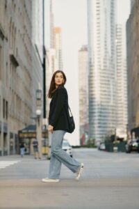 Classic black oversized blazer paired with relaxed denim for an elevated smart-casual outfit.